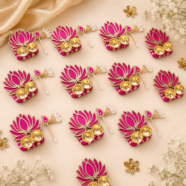 Lotus Teeka Platter with Tilak Stick - Pack of 20