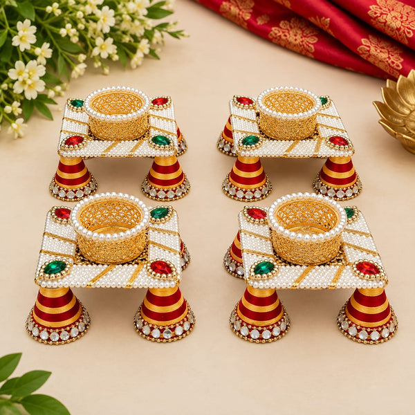 Chawki Style Pearl Beaded Tealight Holder (Pack of 6)