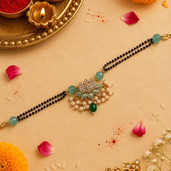 Pearl Beaded Lotus Mangalsutra Hand Bracelet