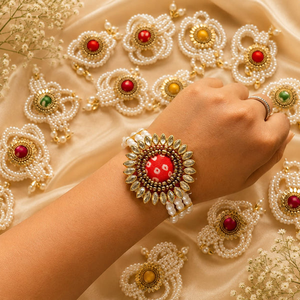 Pearl Beaded Kundan Flower Bracelets - Pack of 20