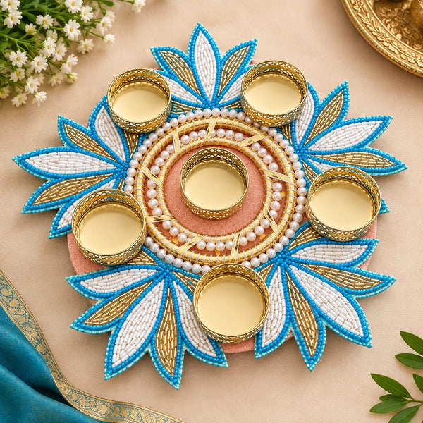 Beaded Lotus Tealight Holder Rangoli Set