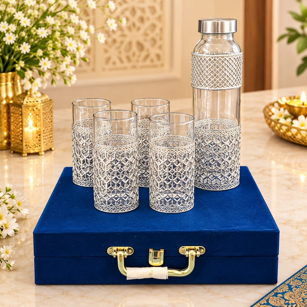 German Silver Bottle & 4 Glass Set