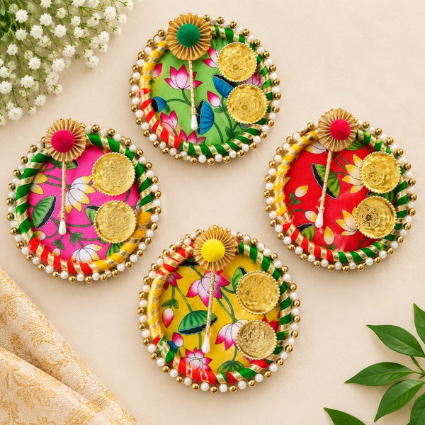 Lotus Print Teeka Platter with Tilak Stick - Pack of 20