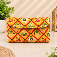 Ikkat Print Clutch with Moti Handle