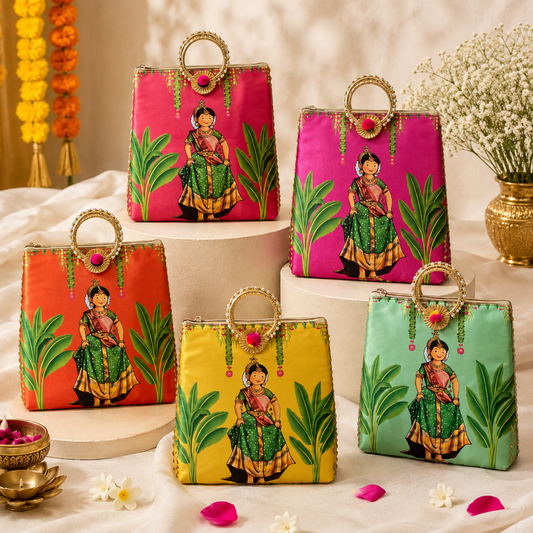 Bridal Woman Print Potli Bags with Chain