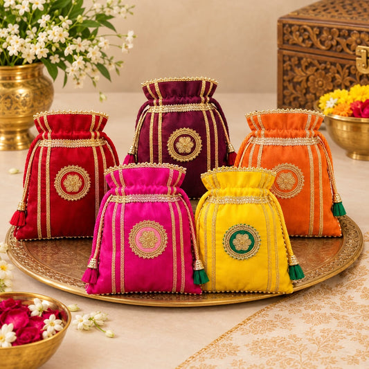 Drawstring Gota Work Silk Potli (Small)