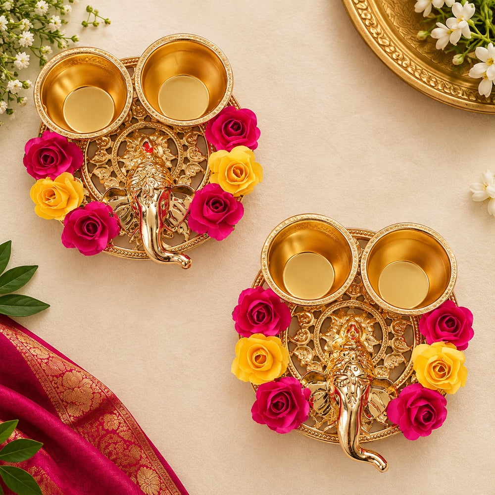 Metallic Ganesha Tilak Platter with Tilak Stick (Pack of 20)