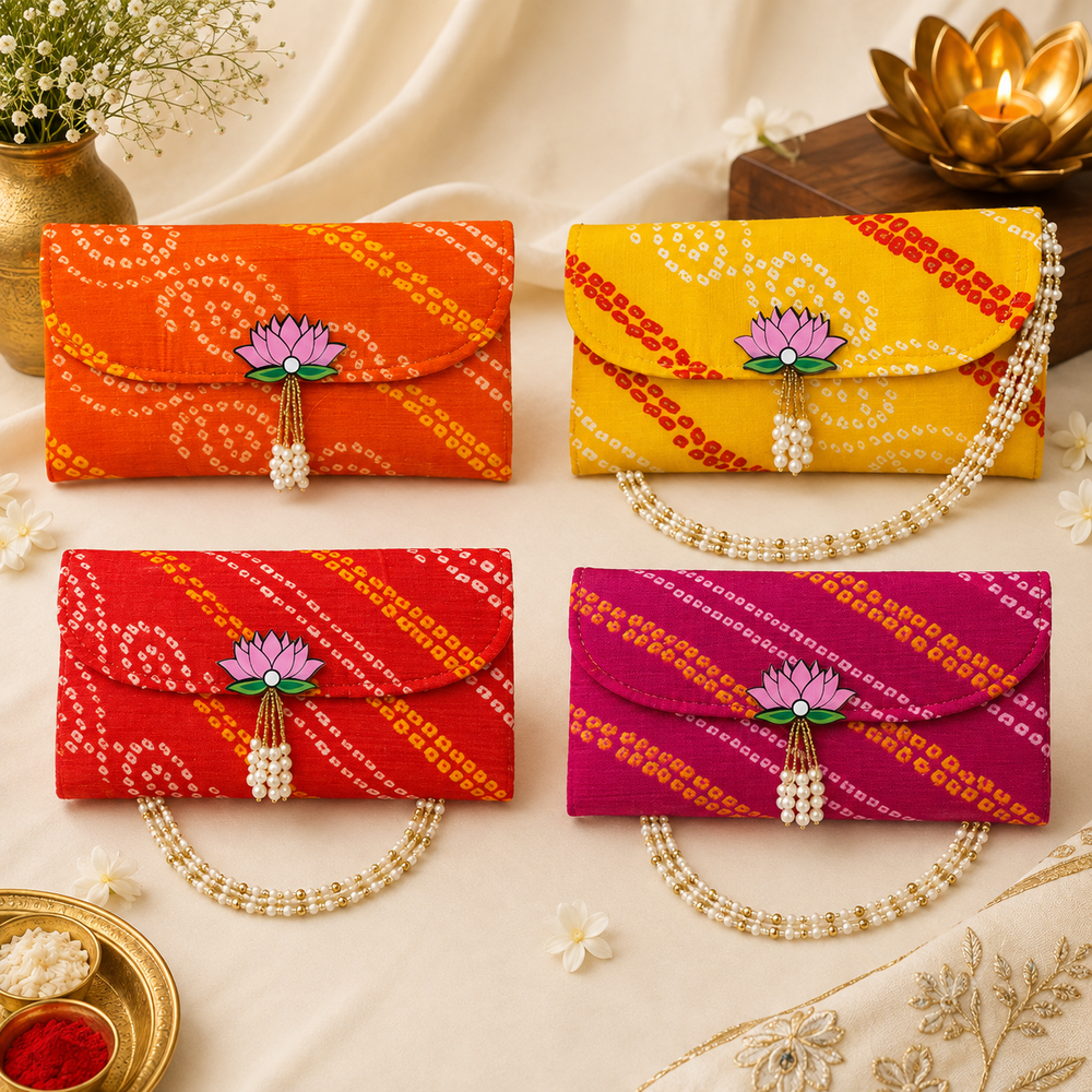 Bandhani Clutch with Moti Handle