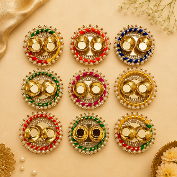 Round Metallic Teeka Platters with Tilak Sticks - Pack of 10