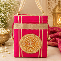 Gota Patti Raw Silk Potlis with Moti Handle