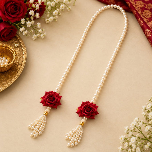 Pearl Swagat Mala with Red Rose - Pack of 10