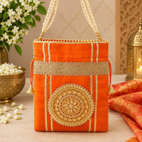 Gota Patti Raw Silk Potlis with Moti Handle