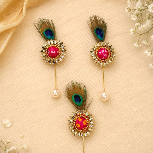 Kundan Flower with Morpankh Lapel Pins- Pack of 50
