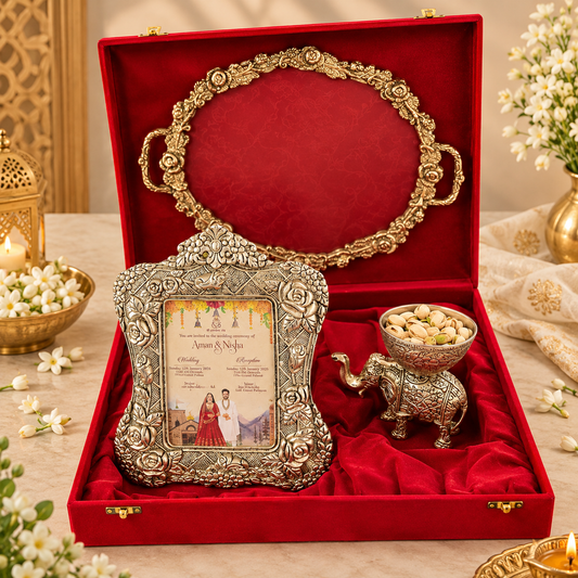 German Silver Photo Frame, Bowl on the Elephant & Tray