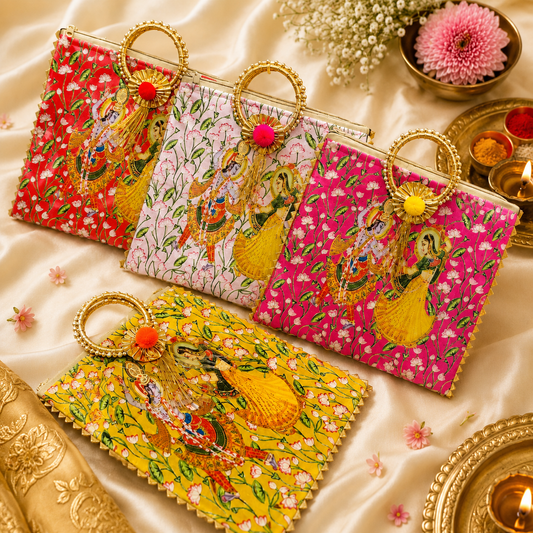 Radha Krishna Print Potli Bags with Chain