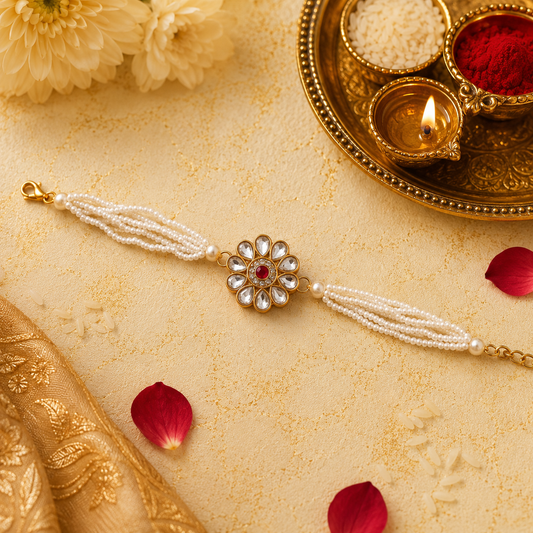 Pearl Beaded Kundan Flower Bracelet