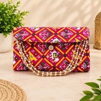 Ikkat Print Clutch with Moti Handle