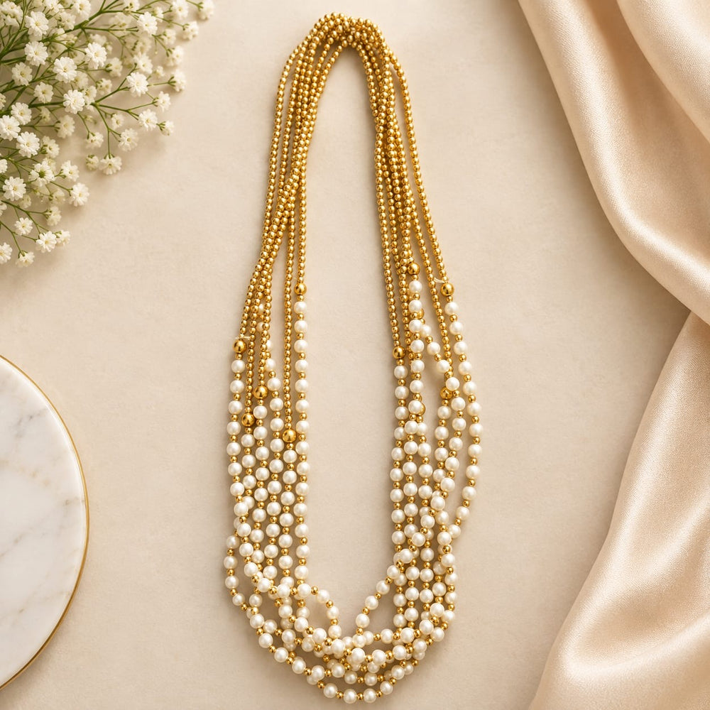 White & Golden Pearl Swagat Mala (Pack of 10)