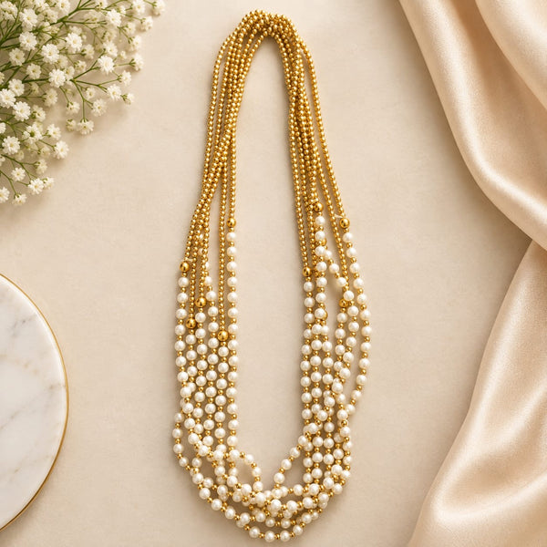 White & Golden Pearl Swagat Mala (Pack of 10)