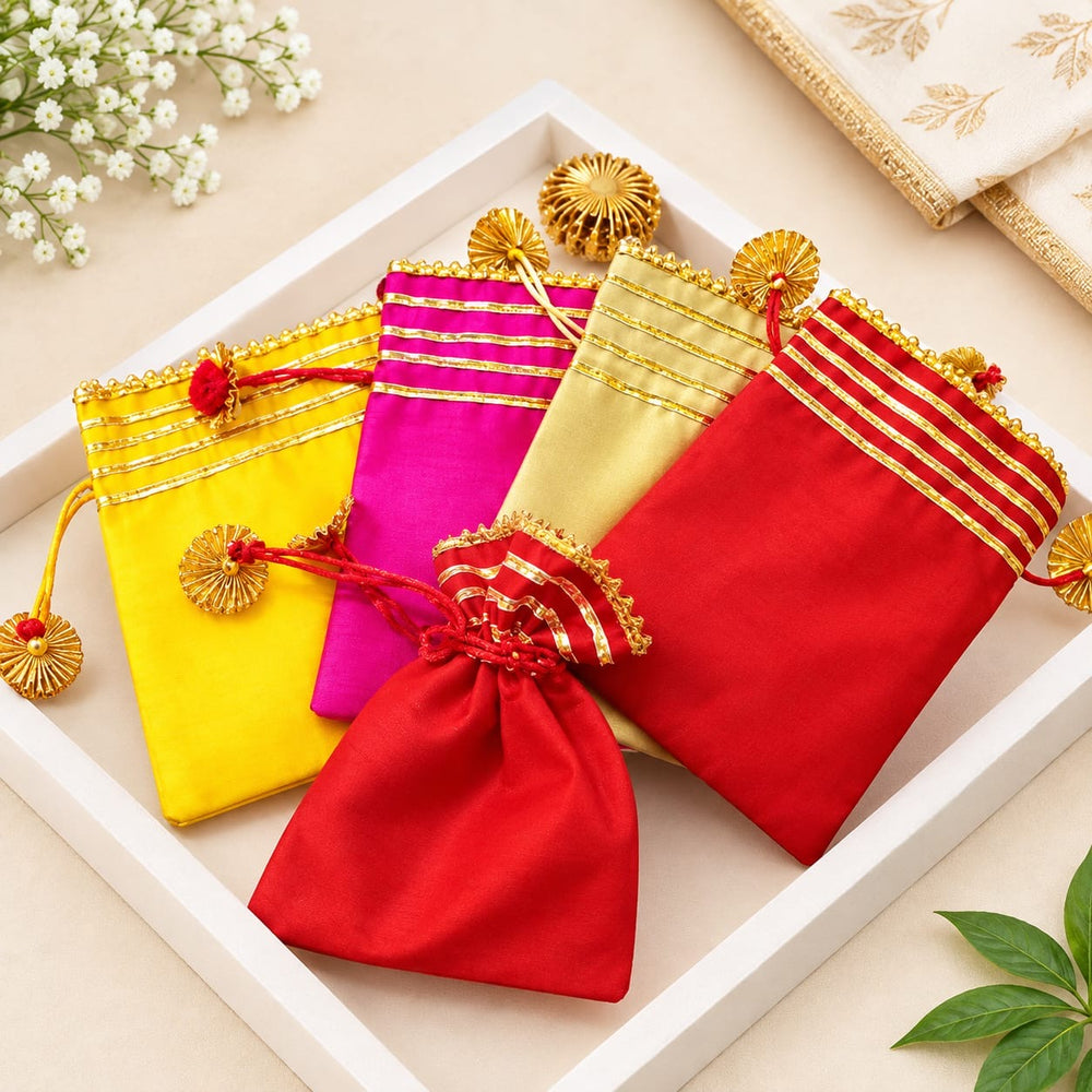 Drawstring Raw Silk potlis Small - Pack of 20