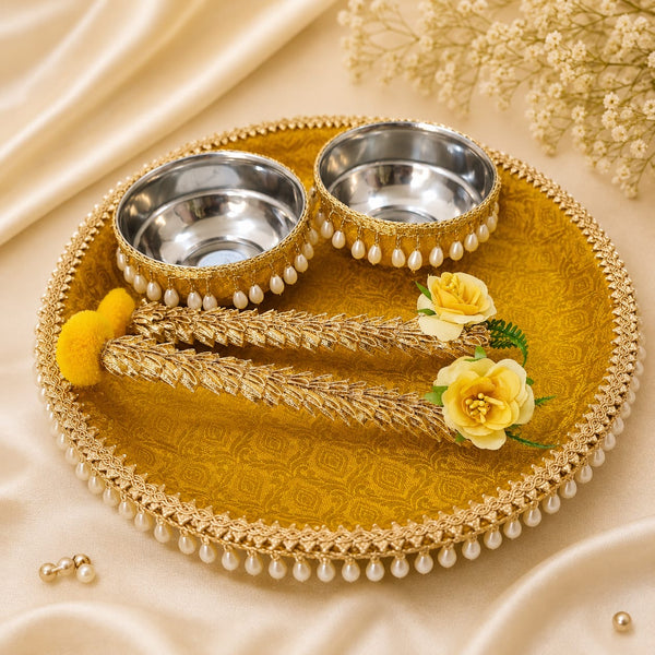 Decorated Haldi Platter - Steel