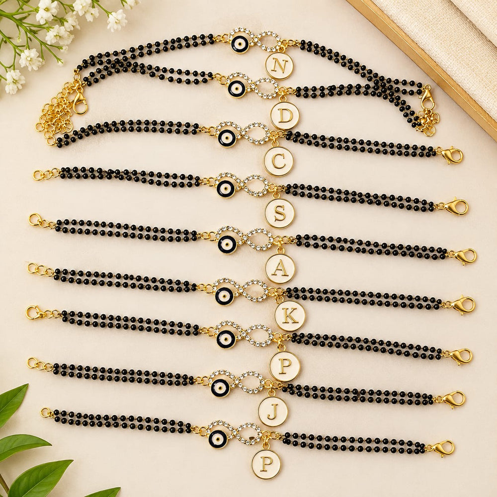Evil Eye Infinity Hand Mangalsutra Bracelet with Letter Charm