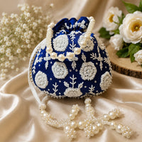 Pearl Beaded Flower Design Potlis with Moti Handle
