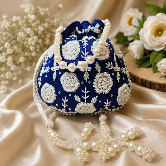 Pearl Beaded Flower Design Potlis with Moti Handle