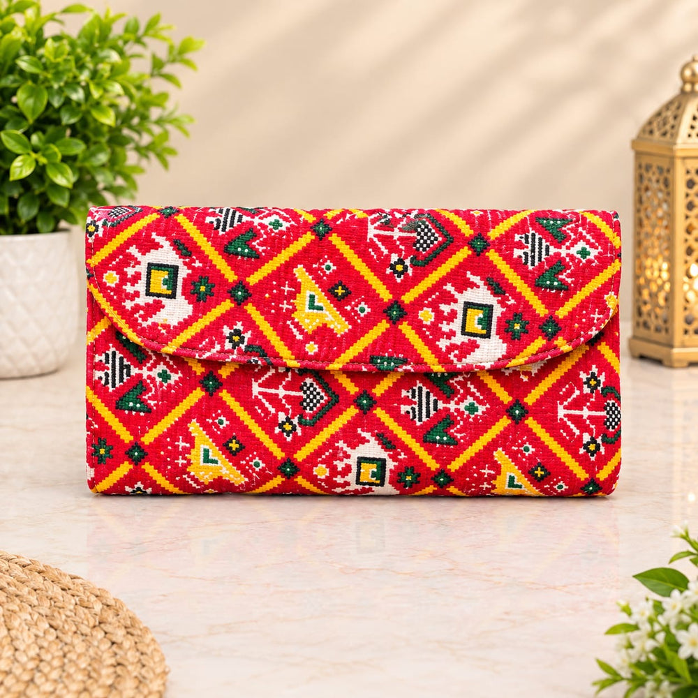 Ikkat Print Clutch with Moti Handle