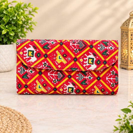 Ikkat Print Clutch with Moti Handle - Pack of 20