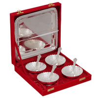 German Silver 4 Bowl Spoon Set & Tray